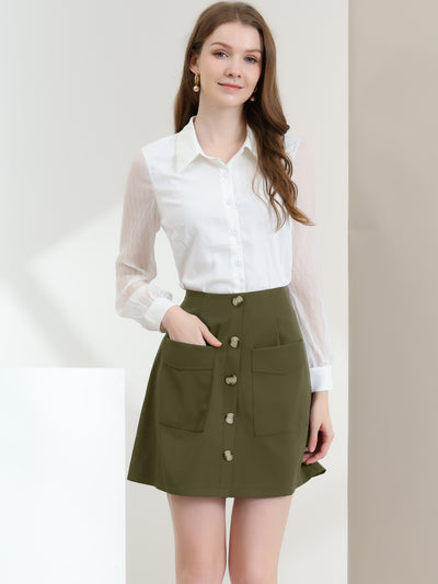 Work Office Button A-Line High Wasit Mini Short Skirt
