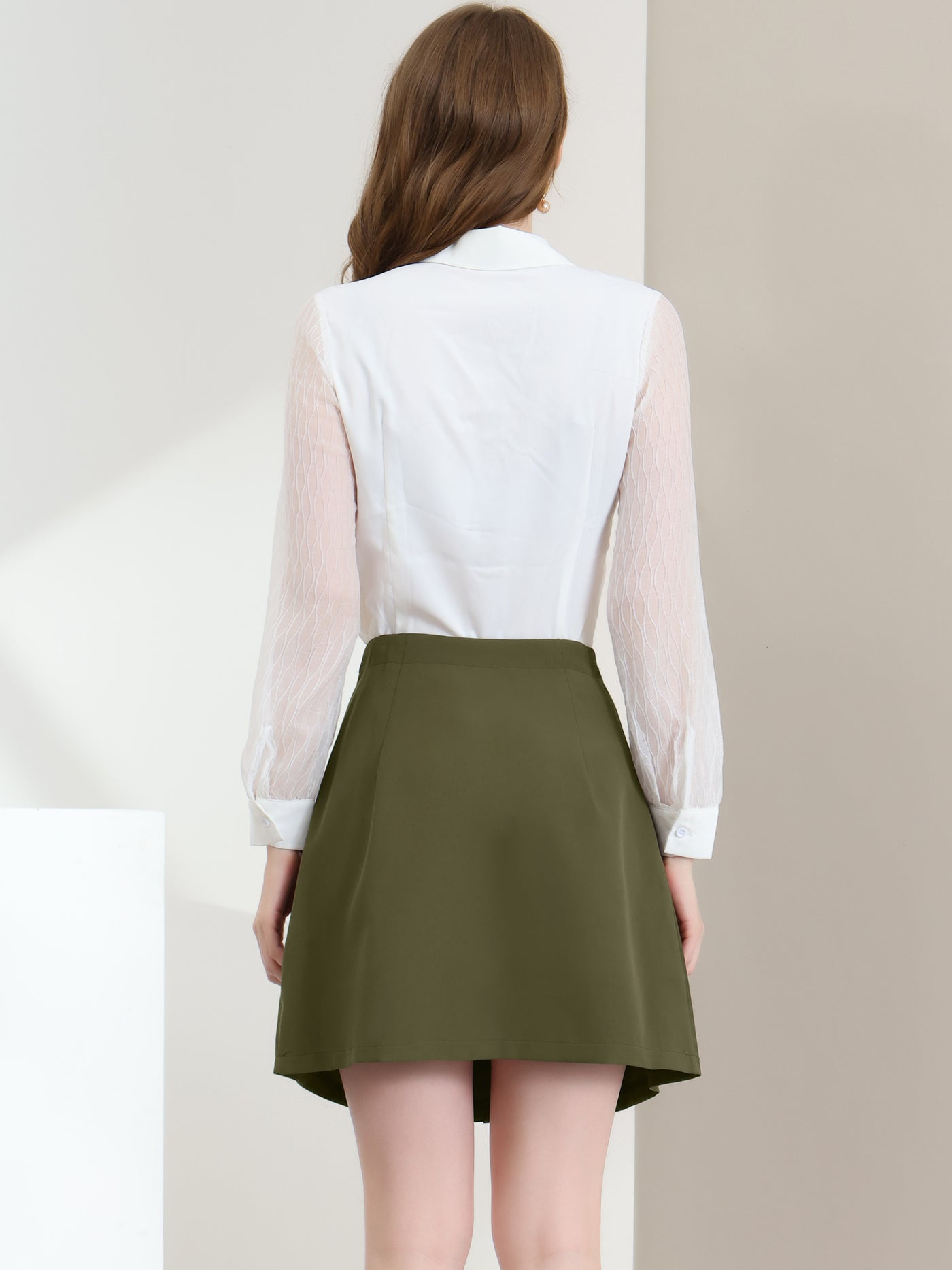 Allegra K Work Office Button A-Line High Wasit Mini Short Skirt