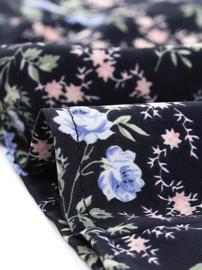 Floral Print Belted Waist Blouse Square Neck Vintage Peplum Top