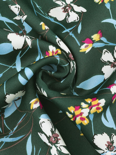 V Neck 3/4 Sleeve Ruffle Satin Floral Print Wrap Dress