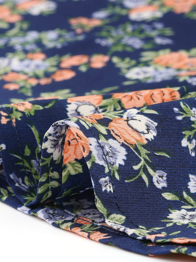Floral Print V-Neck Long Sleeve Smocked Waist Midi Dress