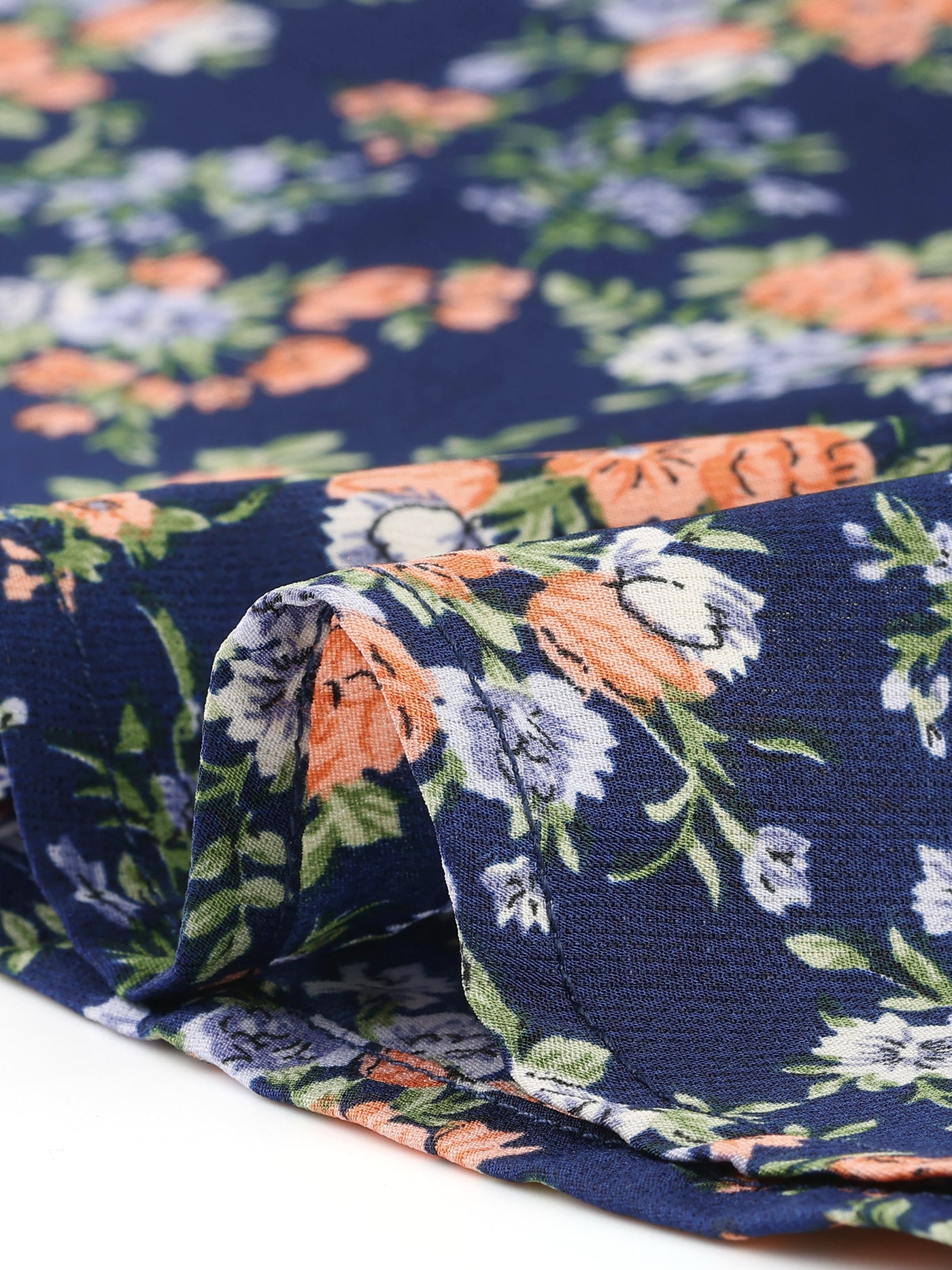 Allegra K Floral Print V-Neck Long Sleeve Smocked Waist Midi Dress