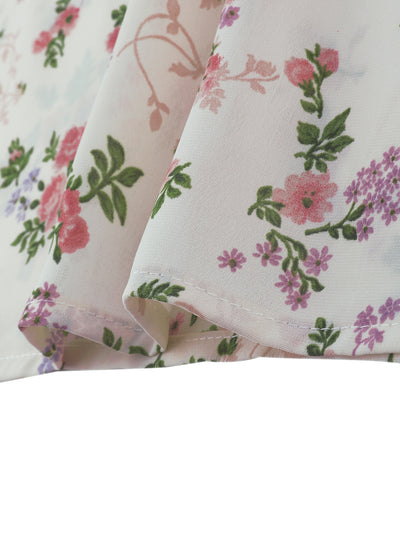 Floral Print V-Neck Long Sleeve Smocked Waist Midi Dress