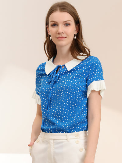 Contrast Doll Collar Polka Dots Tops Short Sleeve Blouse
