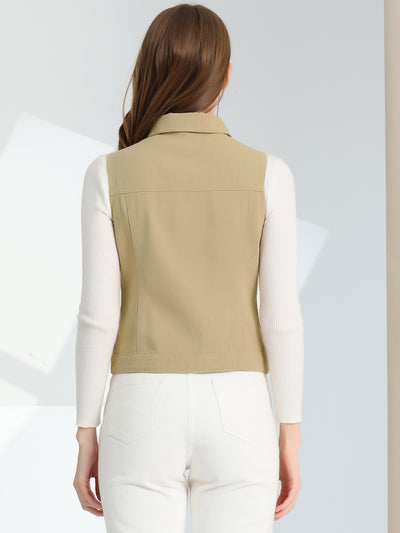 Buttoned Chest Flap Pocket Washed Denim Jacket Vest