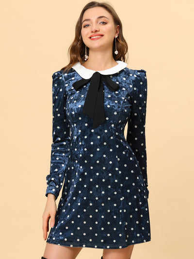 Vintage Polka Dot A-line Peter Pan Collar Cute Velvet Dress