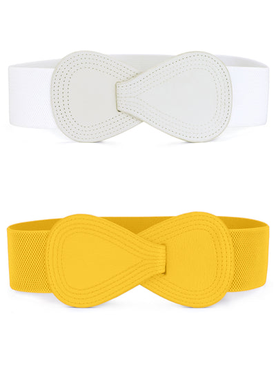 Women's Elastic Waist Belt Interlock 8-shaped Faux Leather Stretchy Dress Belts