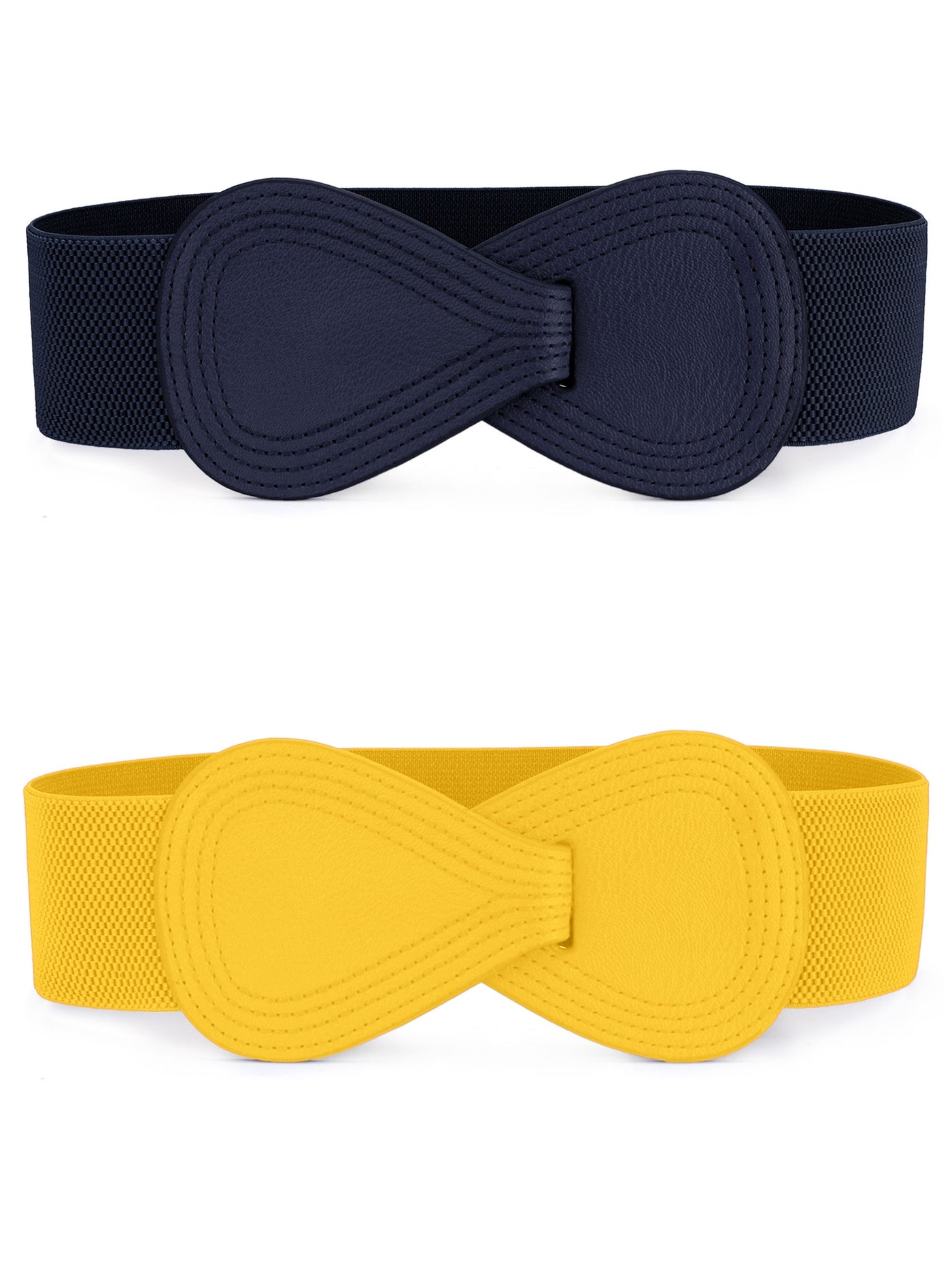 Allegra K Women's Elastic Waist Belt Interlock 8-shaped Faux Leather Stretchy Dress Belts