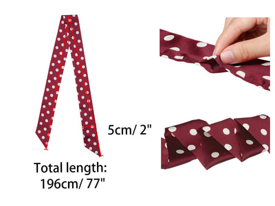 2Pcs 50s Skinny Silky Scarf Polka Dots Waistband Narrow Neckscarf