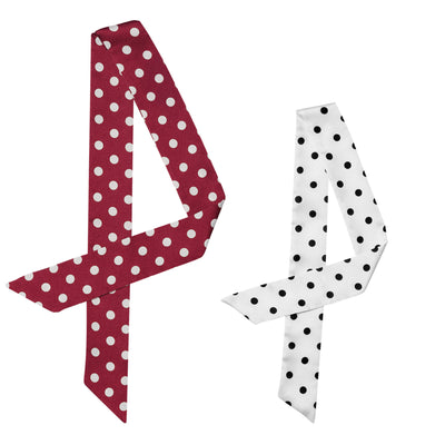 2Pcs 50s Skinny Silky Scarf Polka Dots Waistband Narrow Neckscarf