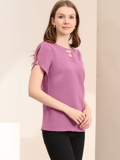 Cutout Round Neck Cap Sleeve Casual Top