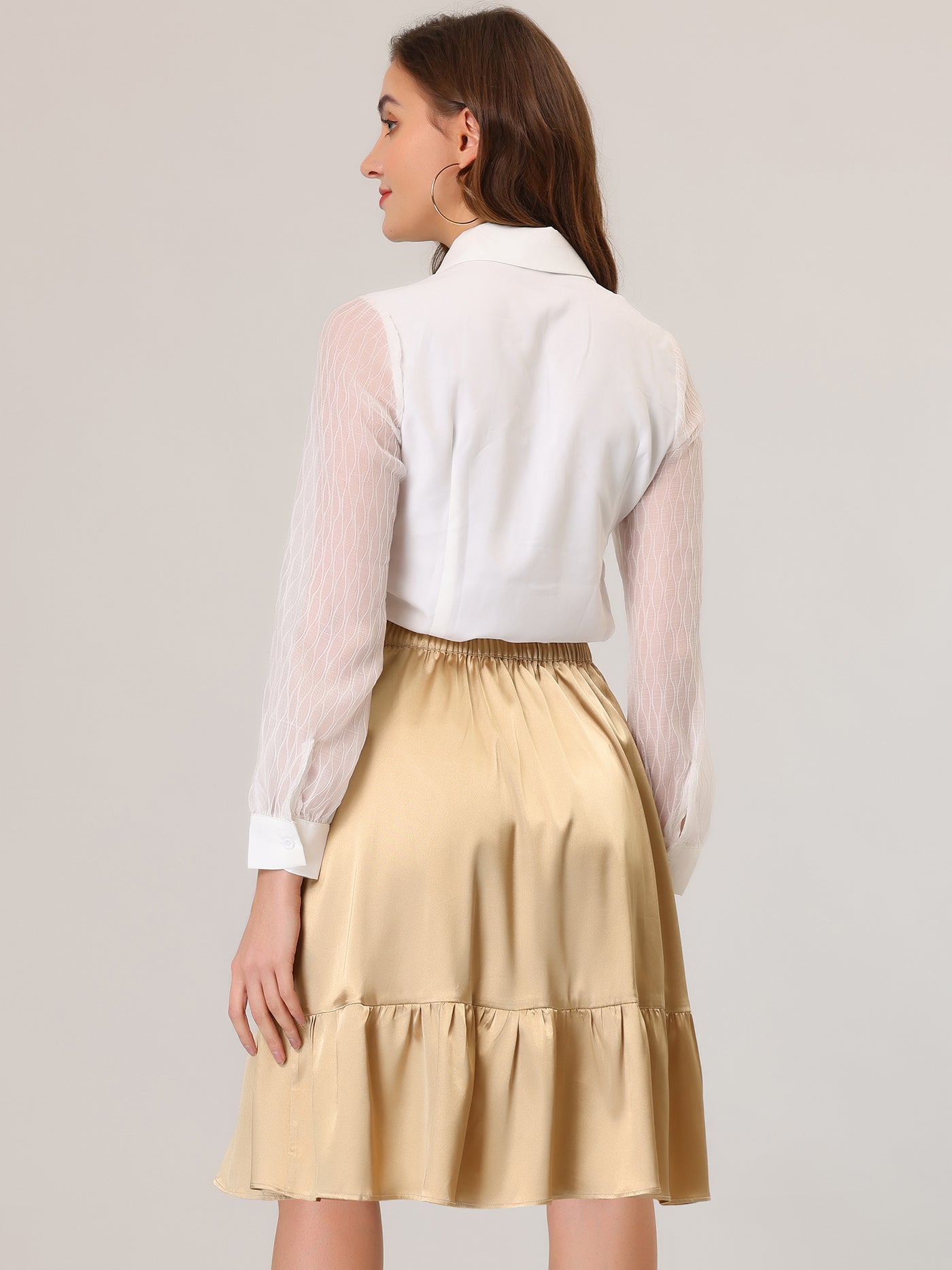 Allegra K Ruffle Satin High Waist Tie Wrap Asymmetrical Midi Skirt