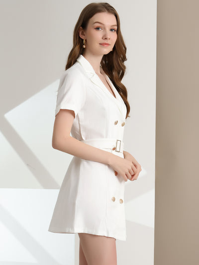 Notched Lapel Double Breasted Casual Work Office Belted Blazer Dress