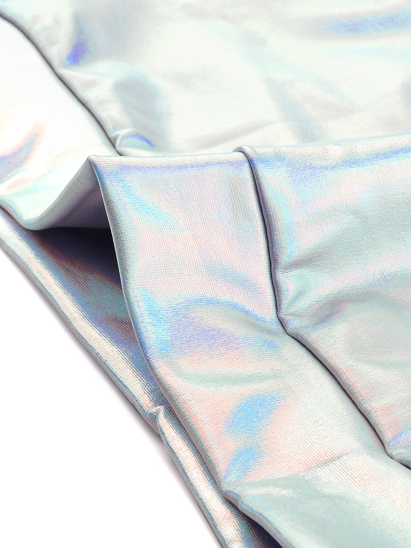 Allegra K Metallic Hollow Out Backless Holographic Halter Tube Crop Top