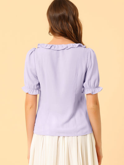 Ruffle Tops for Elegant Puff Sleeve Square Neck Blouse