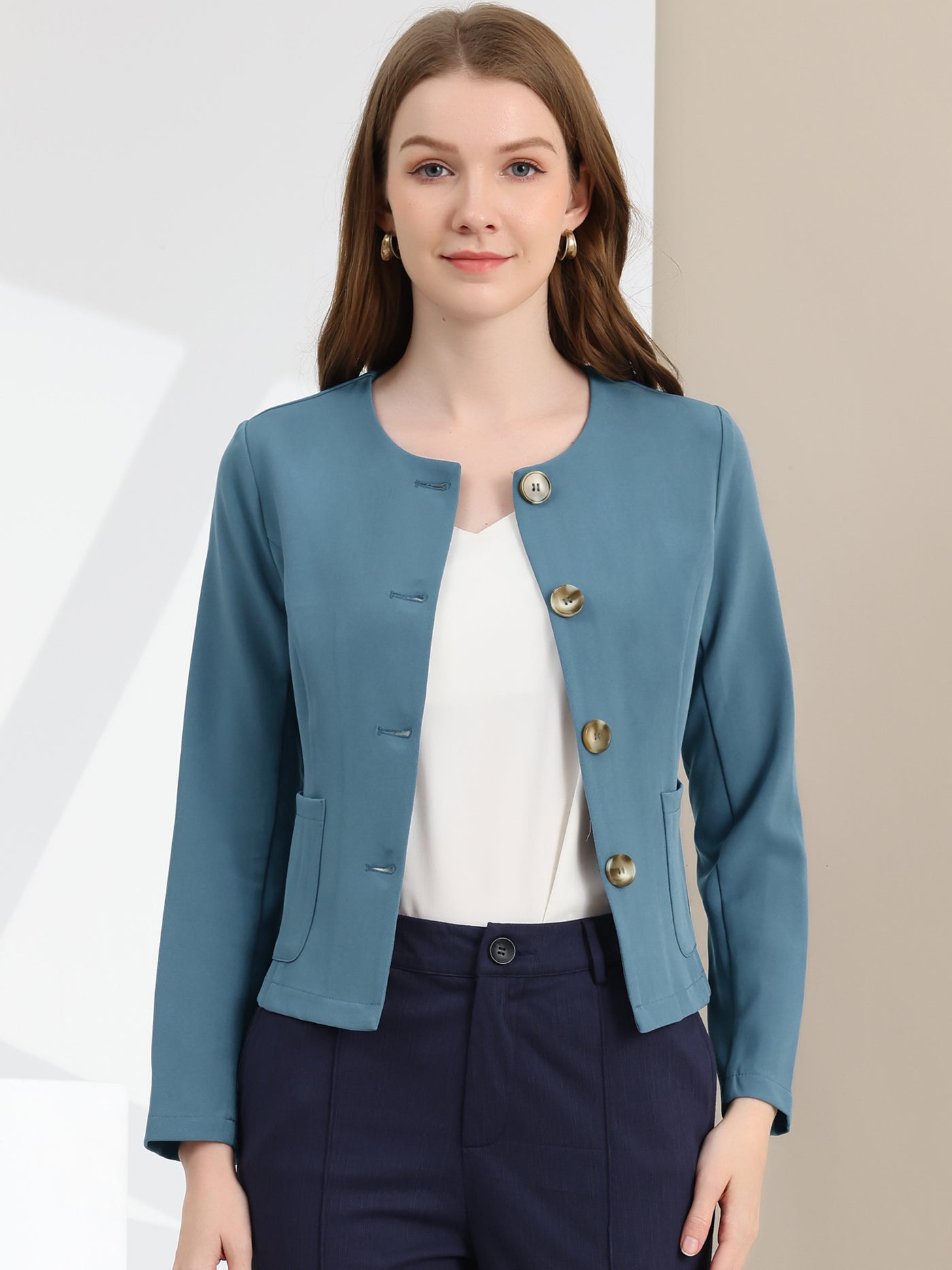 Allegra K Fall Casual Jacket Elegant Button Front Work Office Blazer