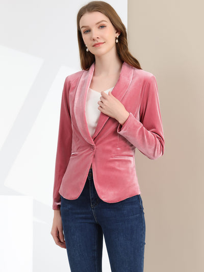 Office Solid Shawl Collar Single Button Velvet Blazer
