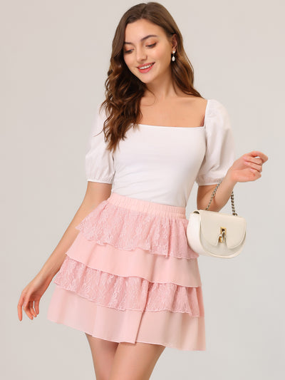 Allegra K Ruffled High Waist Mini Layered Tiered Skirt