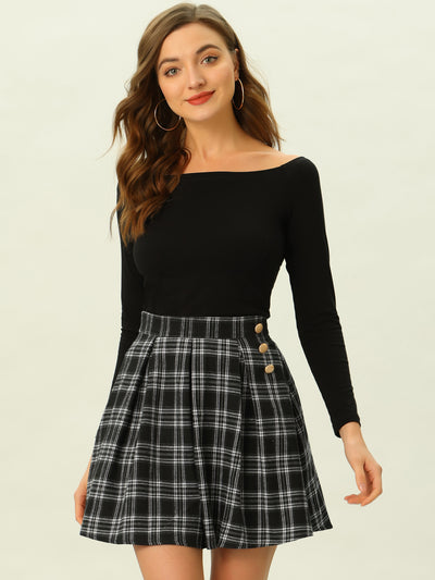 Allegra K Casual High Waist Plaid Tartan Pleated A-Line Short Skirt