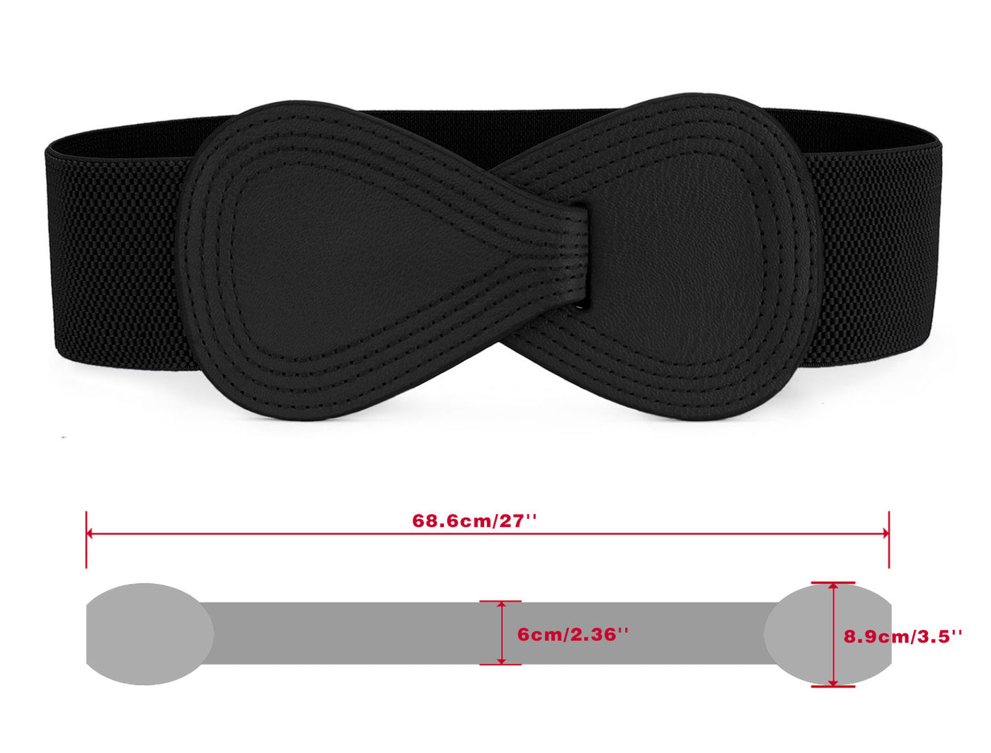 Allegra K Interlock Buckle 8-shaped Faux Leather Elastic Belt Cinch Waistband
