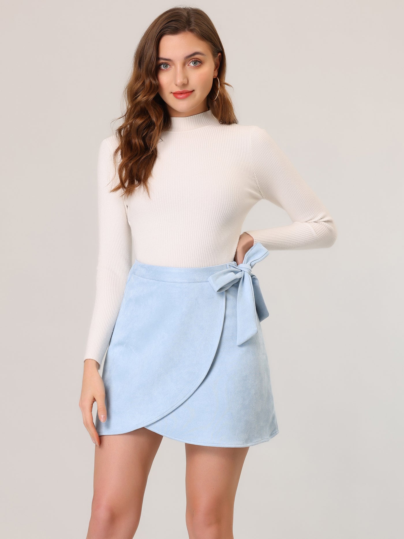 Allegra K Faux Suede Tie Waisted A-Line Wrap Mini Short Skirt