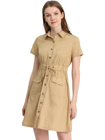 Summer Safari Dress Cotton Button Down Collar Shirtdress