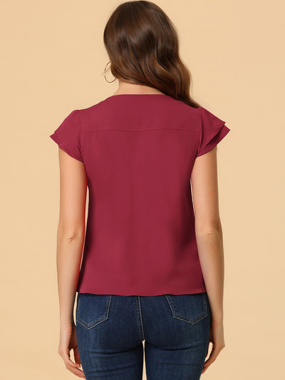 Solid Casual Plain Cap Sleeve Blouse Top