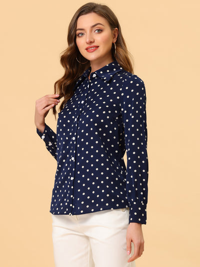 Polka Dot Office Button Down Long Sleeve Business Casual Shirt