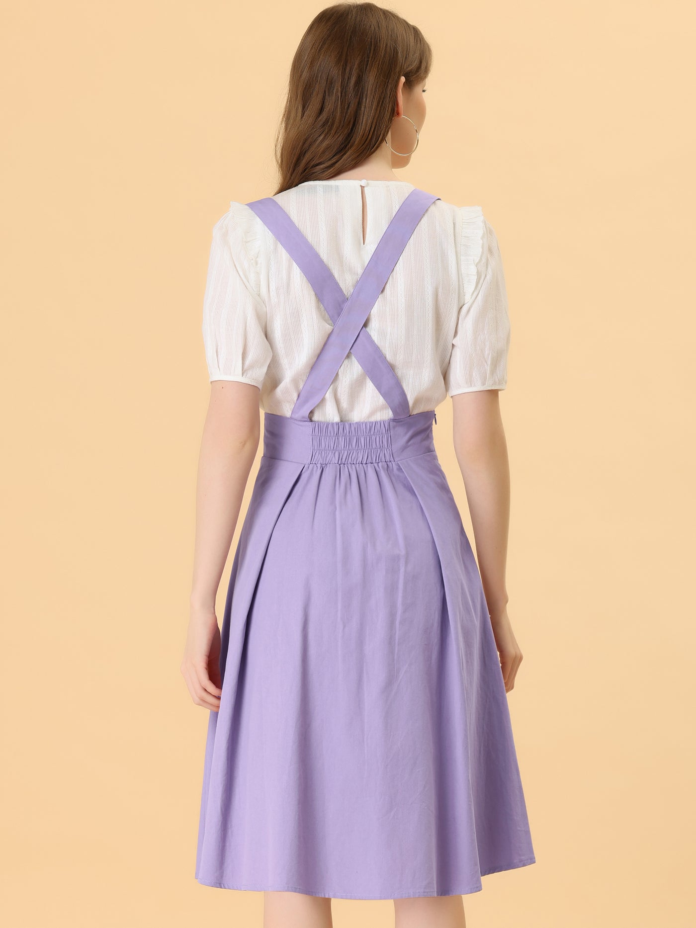Allegra K Suspender Braces Skirt Elastic Waist Overall Dress