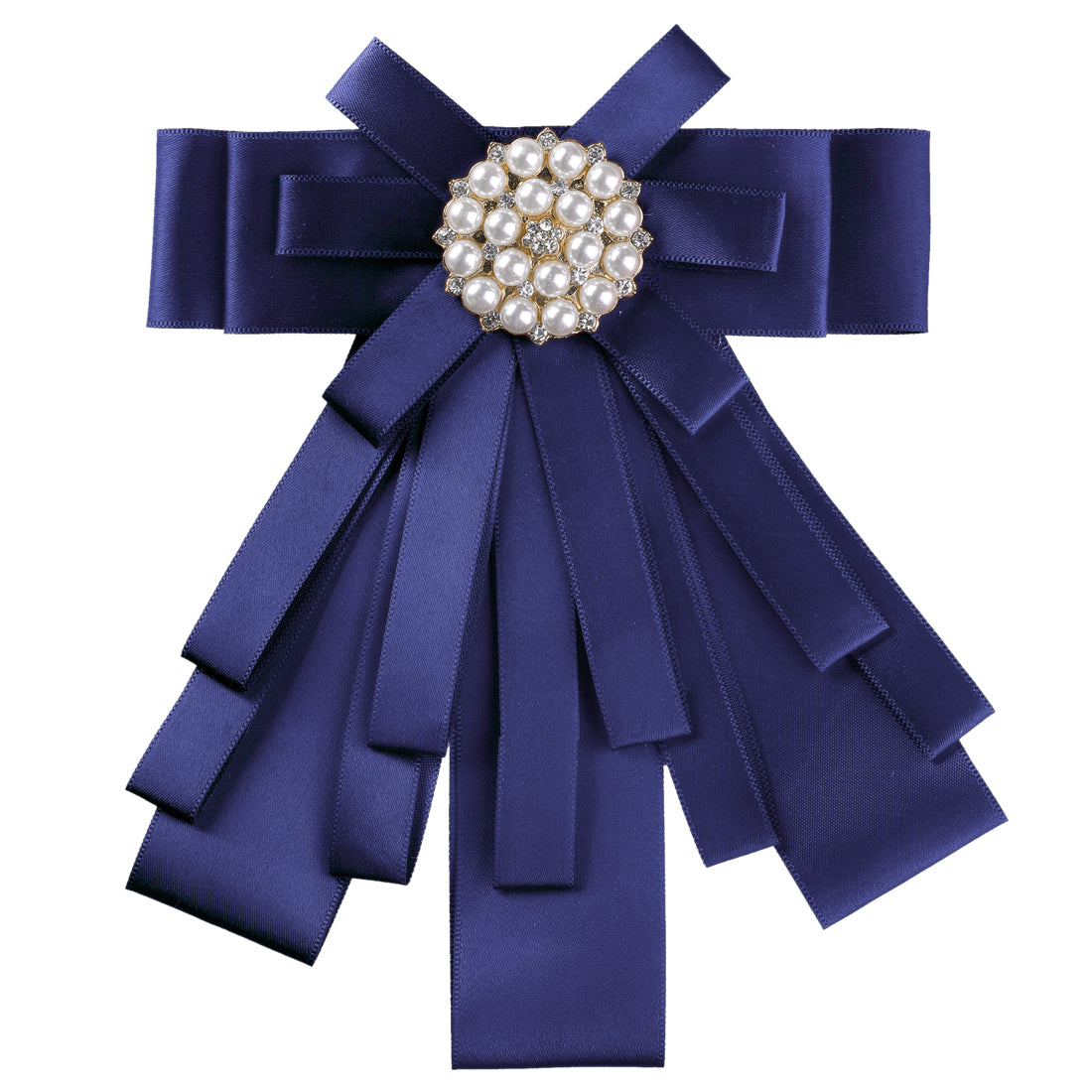 Allegra K Pre-tied Bowknot Beads Bow Tie Elegant Ribbon Brooch
