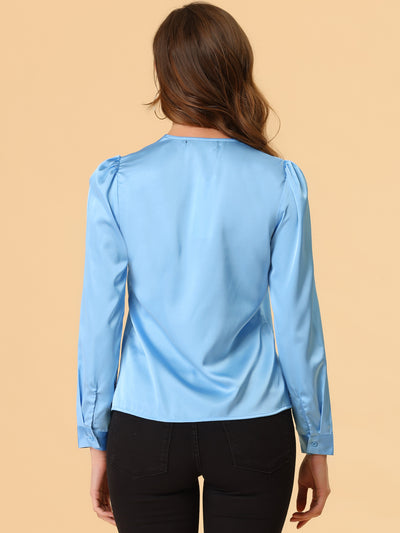 Satin Work Office Blouse Tie Neck Business Casual Top