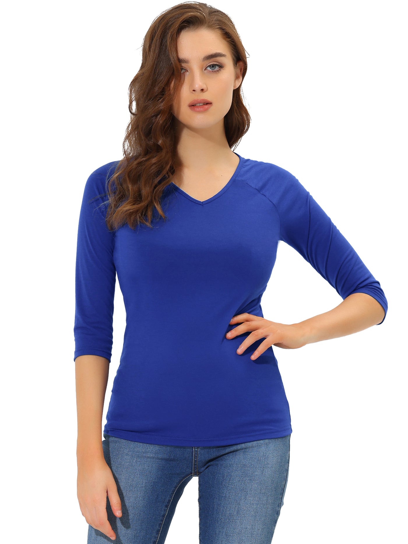 Allegra K Women's St. Patrick's Day T-Shirt 3/4 Raglan Sleeve Solid Color V Neck Basic Tee Shirt
