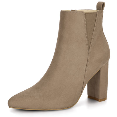 Pointed Toe Zipper Block Heel Ankle Chelsea Boots