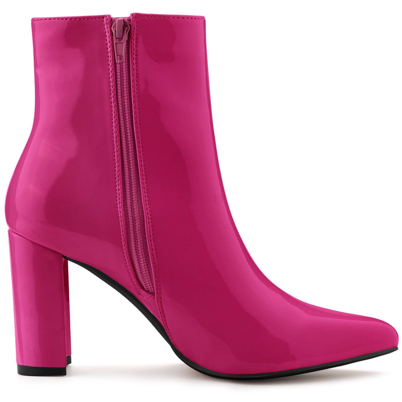 Allegra K Chunky Heel Pointed Toe Zipper Ankle Boots
