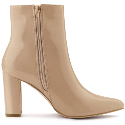 Chunky Heel Pointed Toe Zipper Ankle Boots