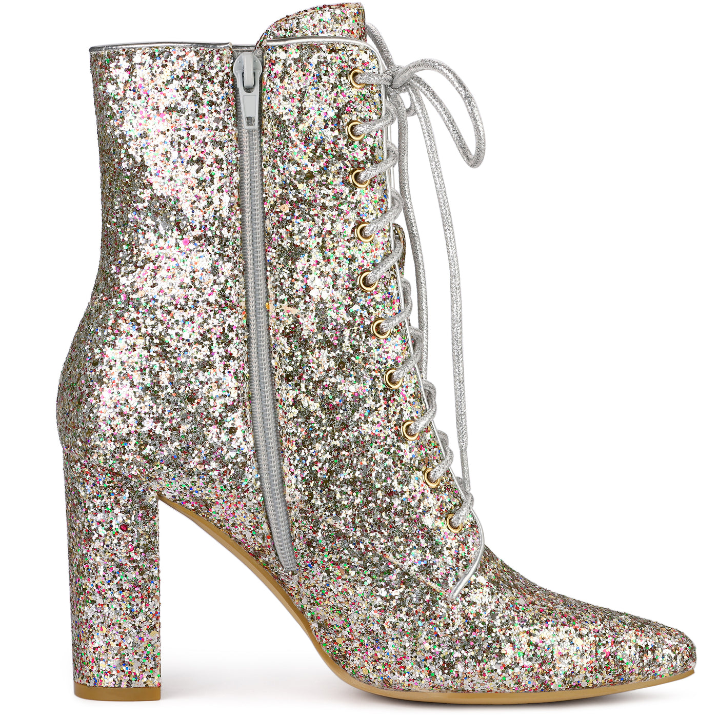Allegra K Glitter Pointed Toe Block Heel Halloween Ankle Boots