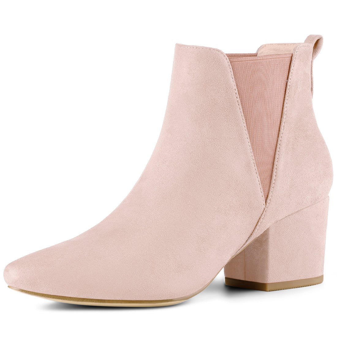 Allegra K Faux Suede Pointed Toe Block Heel Ankle Chelsea Boots