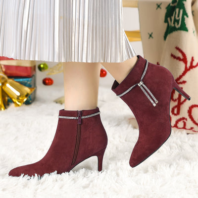 Bling Rhinestone Pointed Toe Stiletto Heel Ankle Boots