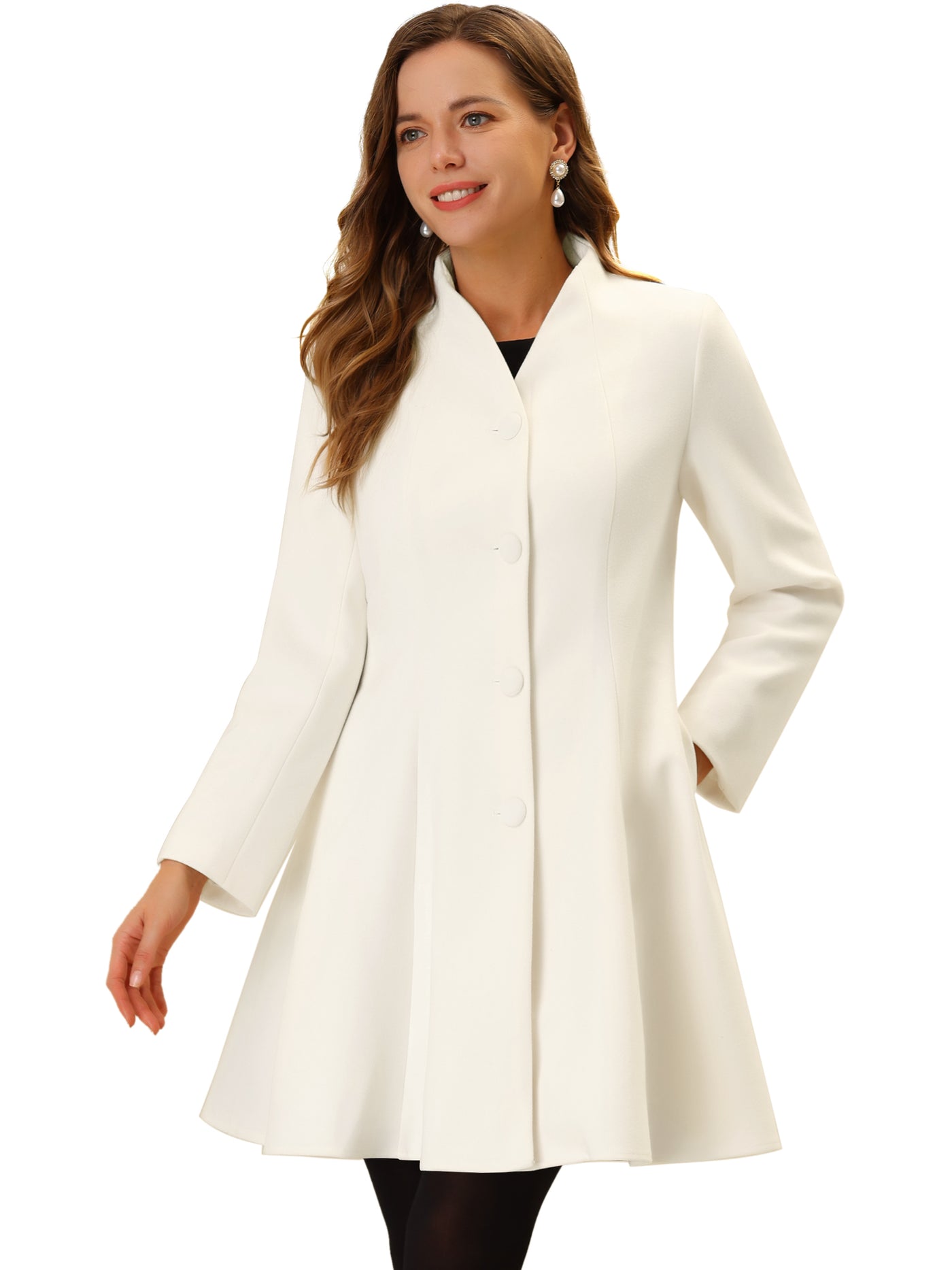 Allegra K Single Breasted Long Sleeve Mid-Long Winter A Line Pea Coat