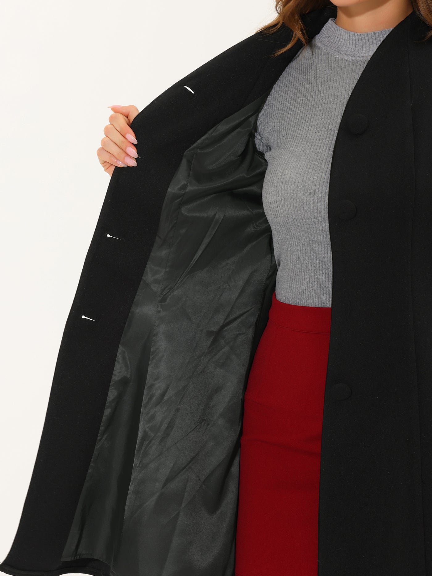 Allegra K Single Breasted Long Sleeve Mid-Long Winter Coat