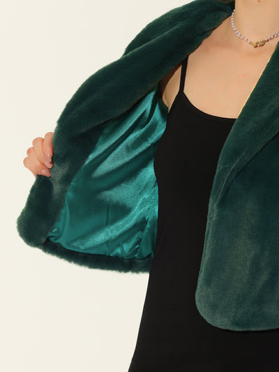 Fasion Winter Cropped Jacket Lapel Long Sleeve Faux Fur Fluffy Coat