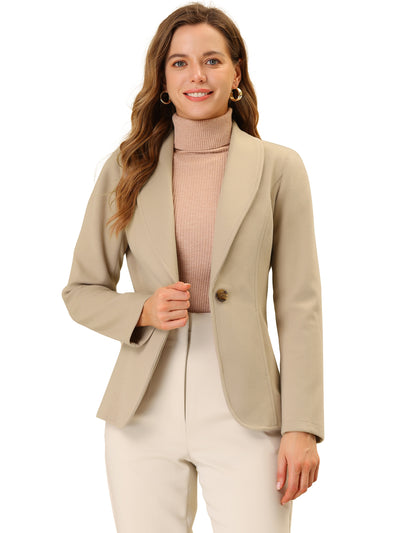 Allegra K Blazer Jacket Lapel Open Front One Button Work Office Coat
