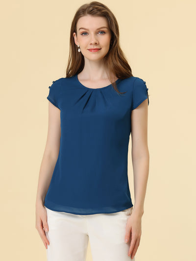 Pleated Chiffon Short Sleeve Casual Work Office Blouse