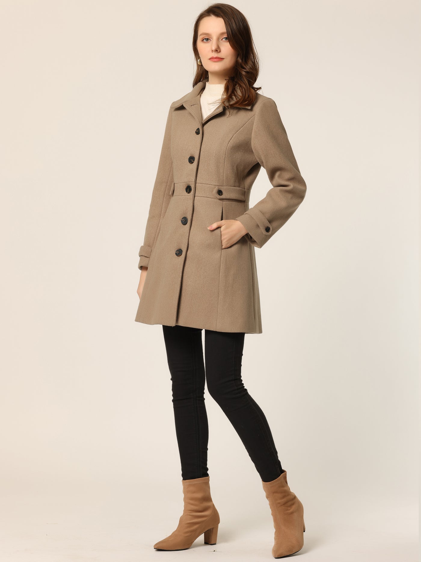 Allegra K Winter Classic Outwear Overcoat with Pockets Single Breasted Coat