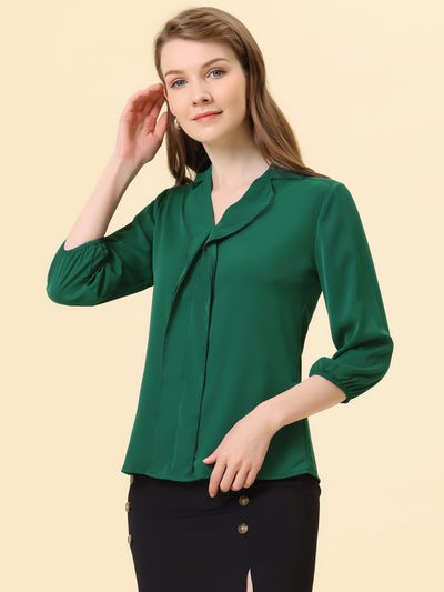 V Neck 3/4 Sleeve Collared Work Office Top Blouse