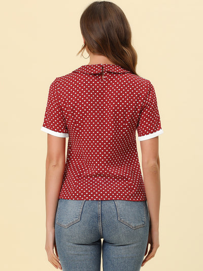 Polka Dots Blouse for Contrast Tie Peter Pan Collar Vintage Shirt