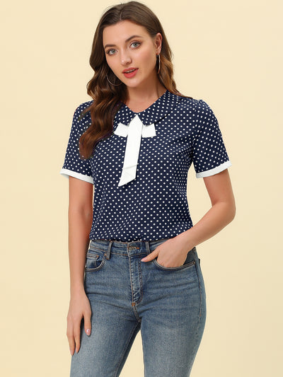 Polka Dots Blouse for Contrast Tie Peter Pan Collar Vintage Shirt