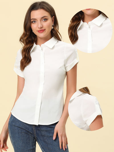 Casual Work Lapel Short Sleeve Button Down Solid Shirt