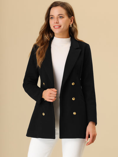 Allegra K Double Breasted Coat Jacket Work Office Elegant Winter Lapel Blazer