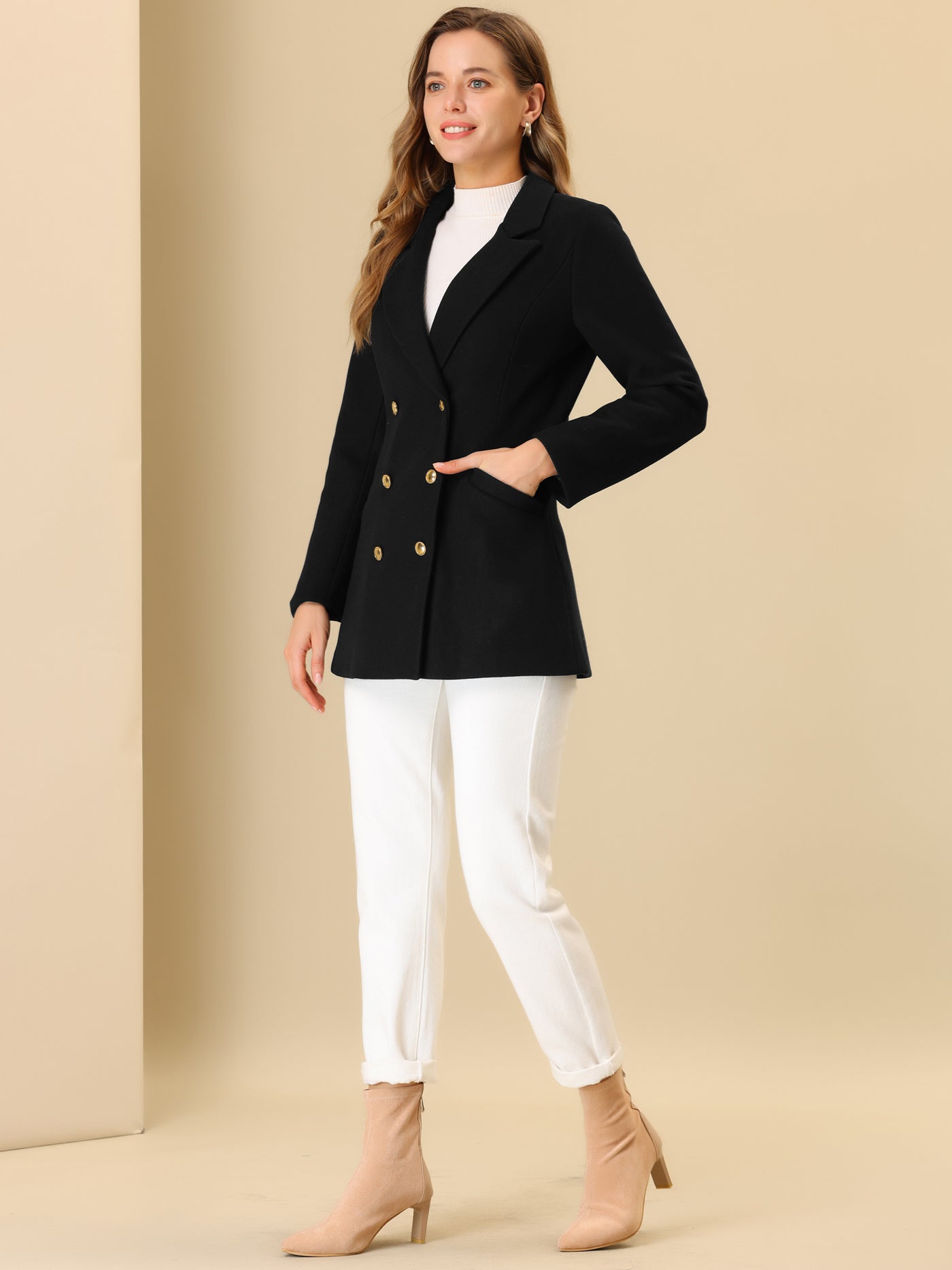 Allegra K Double Breasted Coat Jacket Work Office Elegant Winter Lapel Blazer